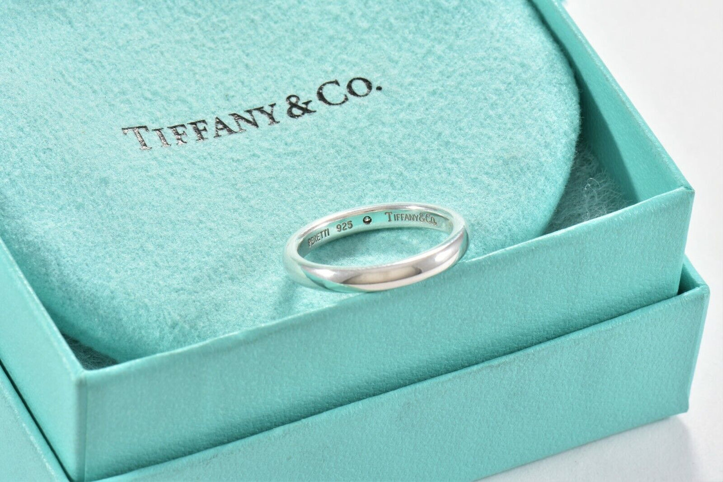 Tiffany & Co Sterling Silver Elsa Peretti Diamond Stack Ring Size 5.5 in Pouch