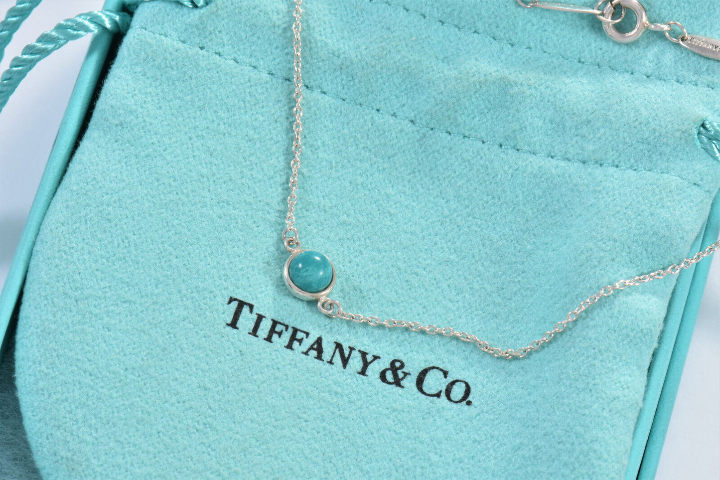 Tiffany & Co Silver Elsa Peretti Color By Yard Turquoise 7.55" Bracelet in Pouch