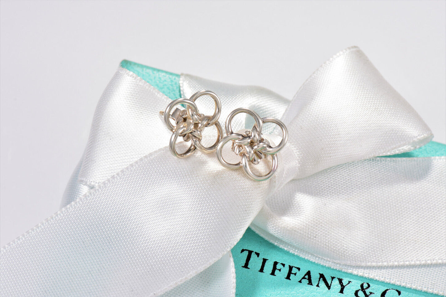 Tiffany & Co Sterling Silver Elsa Peretti Quadrifoglio Clover Stud Earrings Love