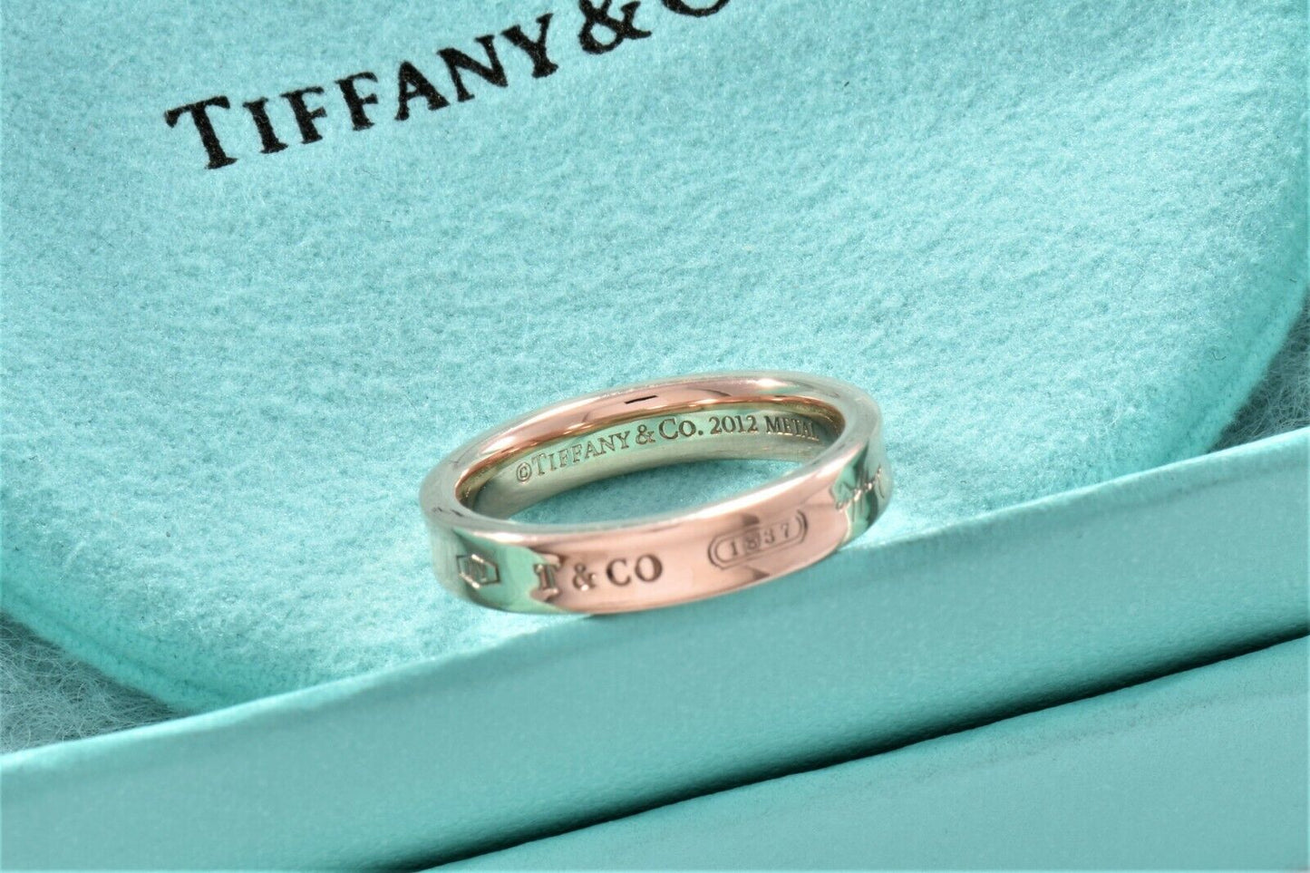 Tiffany & Co Rubedo Gold Metal Narrow 1837 Band Ring Size 13 and Pouch Lovely