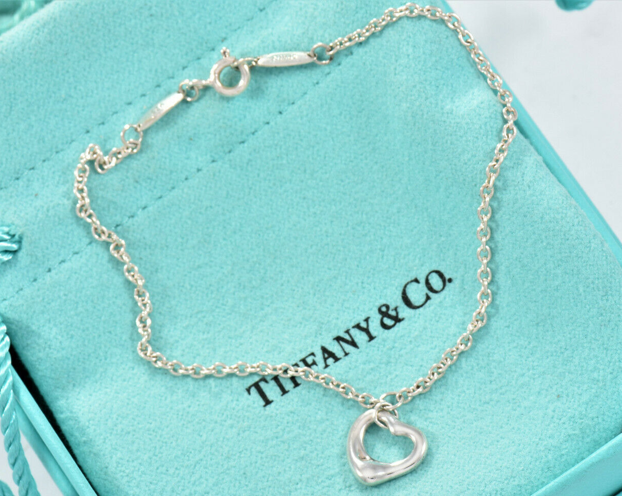 Tiffany & Co Sterling Silver Elsa Peretti Mini Open Heart 7.5" Bracelet in Pouch