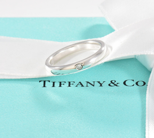 Tiffany & Co Sterling Silver Elsa Peretti Diamond Stack Ring Size 7.5 in Pouch