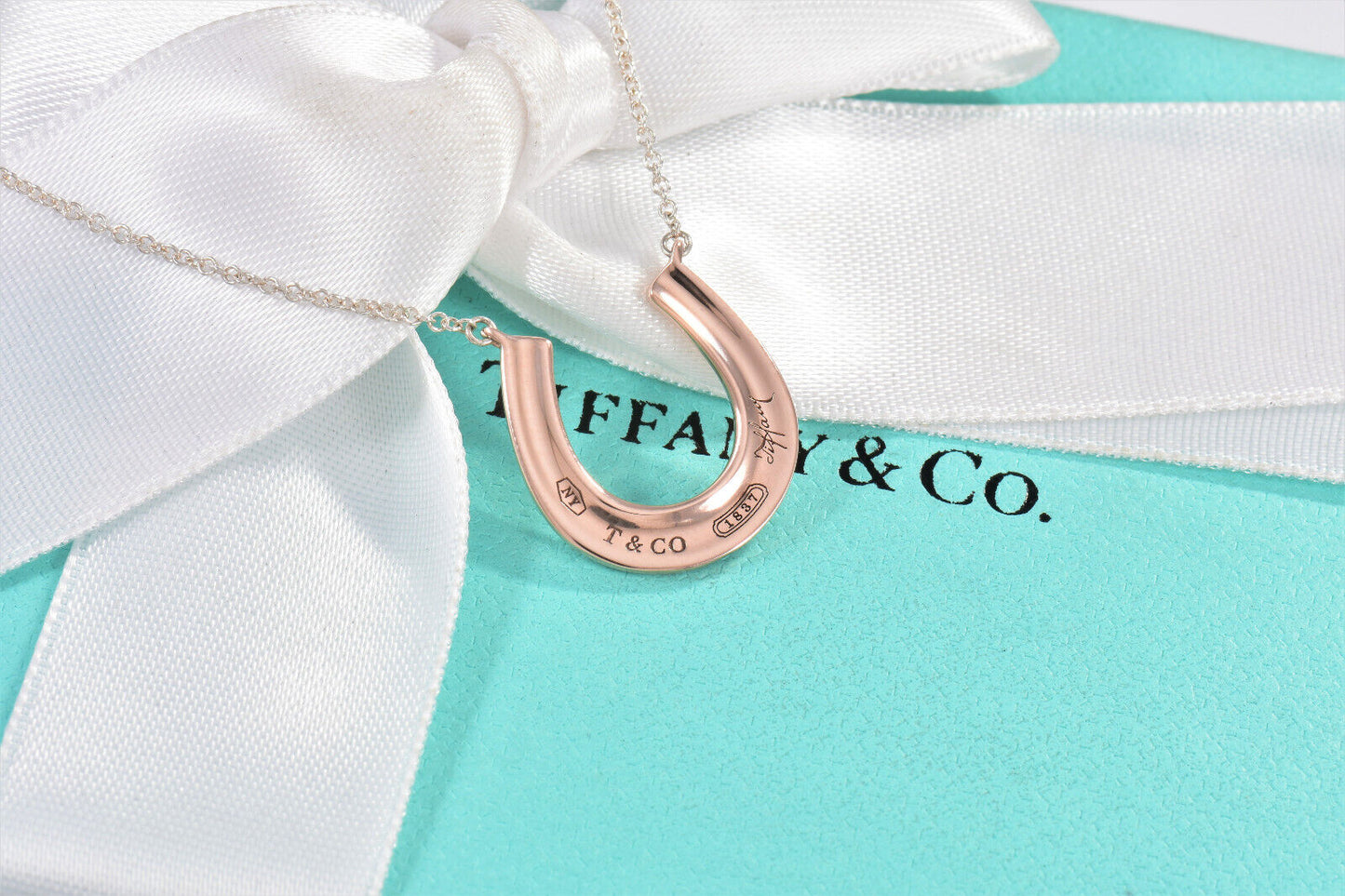 Tiffany & Co Rubedo Gold Sterling Silver 1837 Horseshoe Pendant XL 21" Necklace