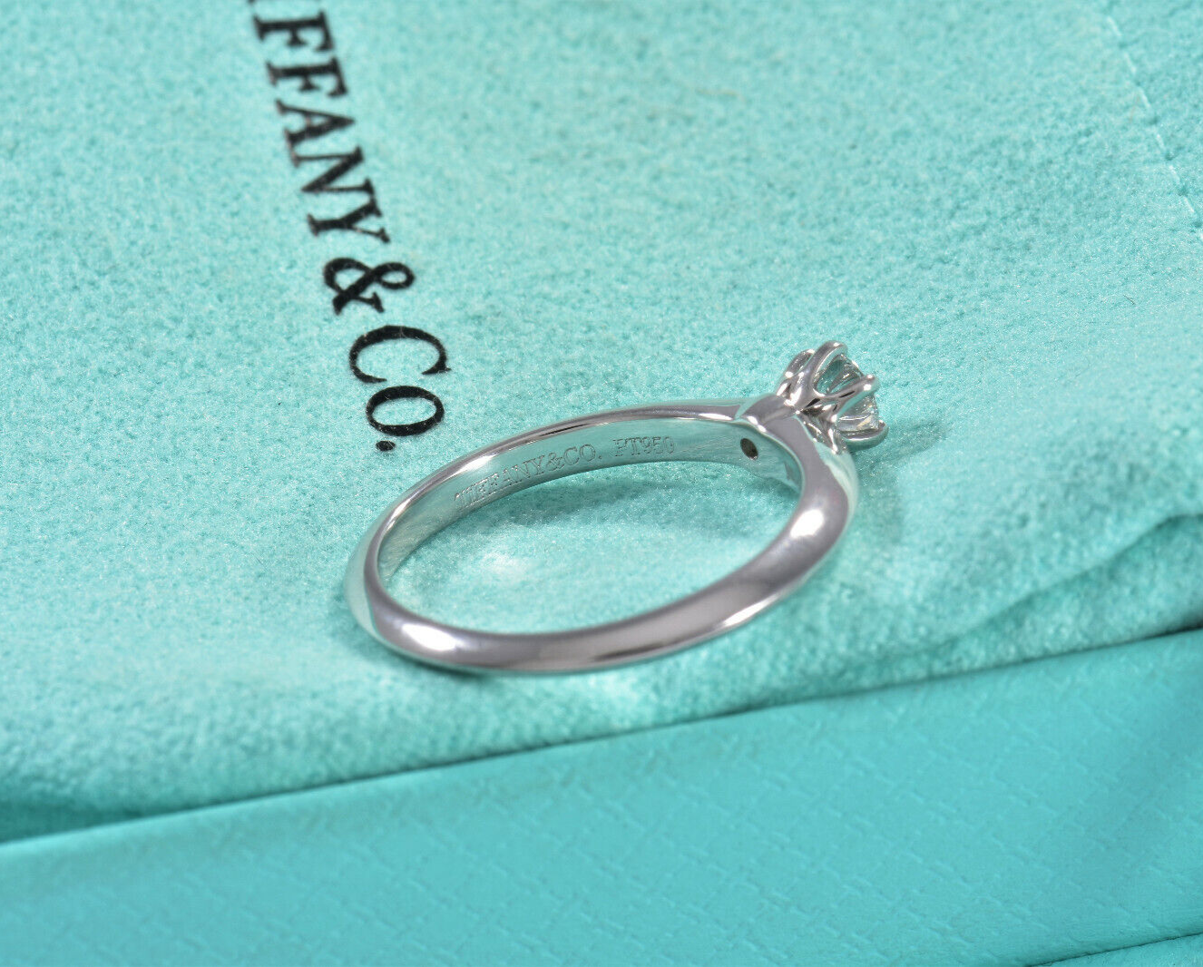 Tiffany & Co Platinum .22 ct Round Solitaire Diamond Ring Size 5 in Box Pouch