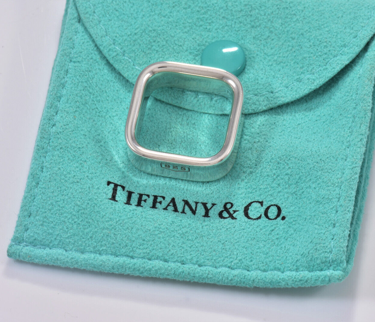 Size 6 Tiffany & Co 1837 Sterling Silver Square Wide Band Ring in Pouch Rare