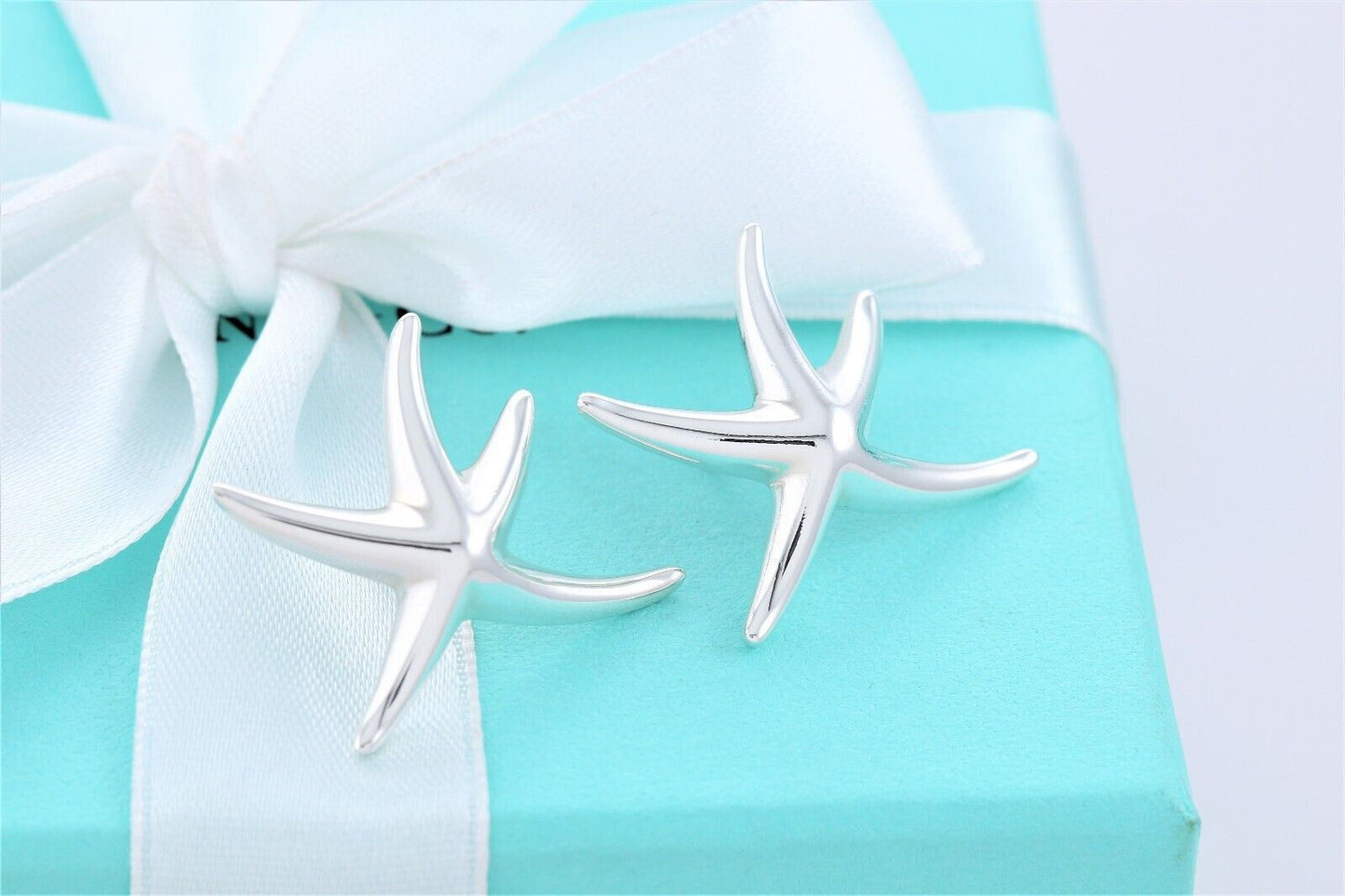 Tiffany & Co Silver Elsa Peretti Large 1.25" Starfish Stud Earrings in Box Pouch