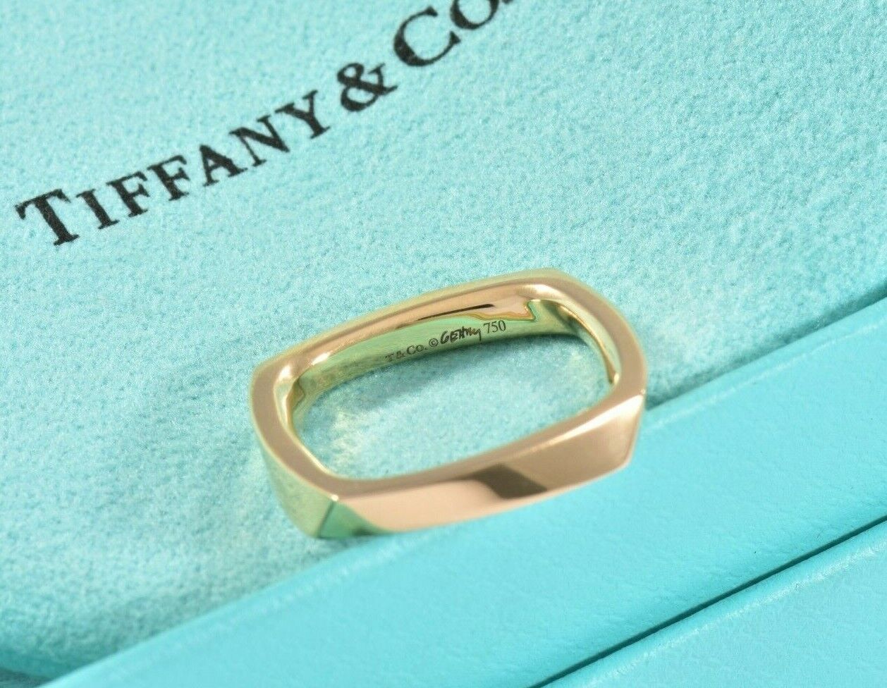 Tiffany & Co Frank Gehry 18K Yellow Gold Torque Square Ring Size 6 Rare in Box