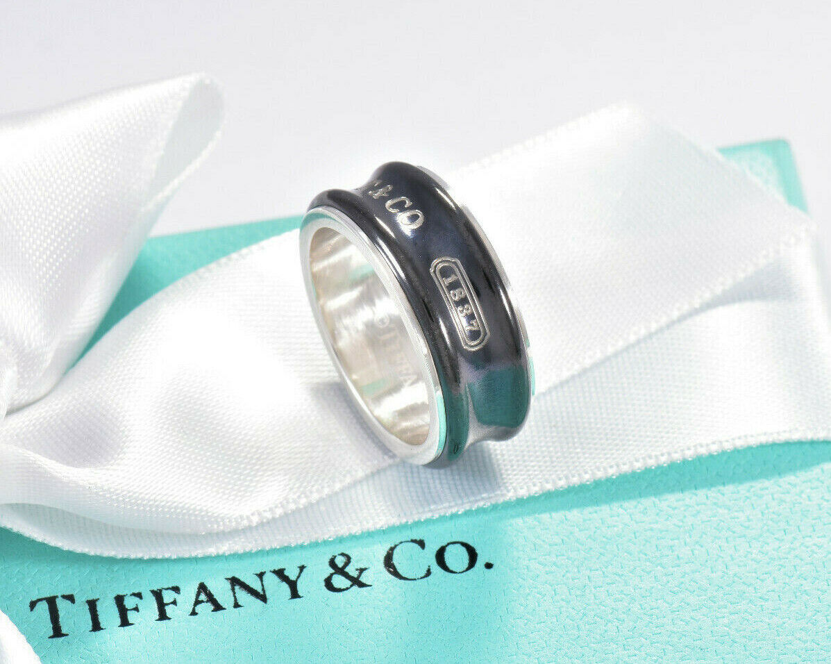 Tiffany & Co Silver Titanium 1837 8.5mm Wide Band Ring Size 5 in Pouch Mens