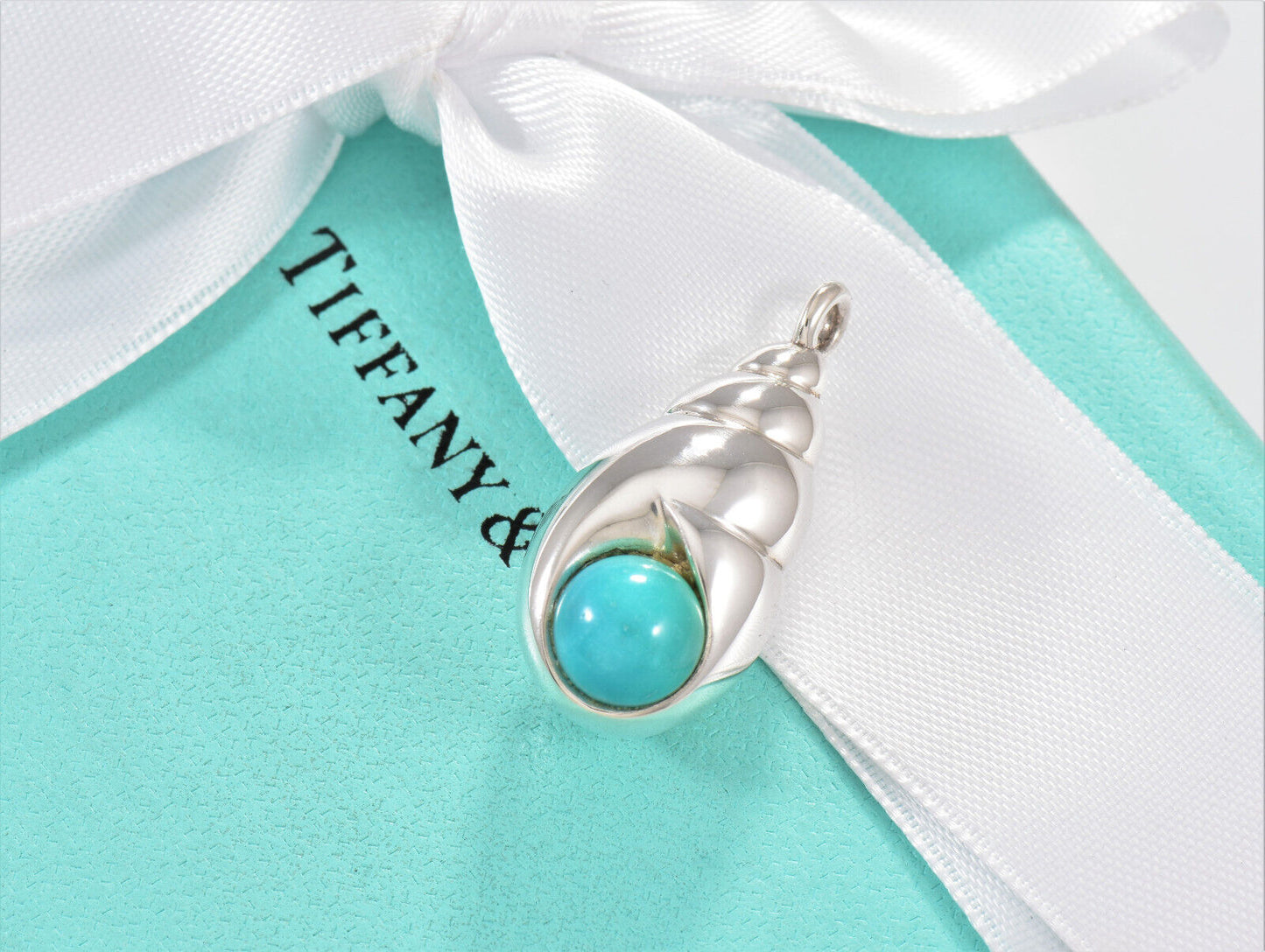 Tiffany & Co Silver Blue Turquoise Seashell Charm Pendant For Necklace Bracelet