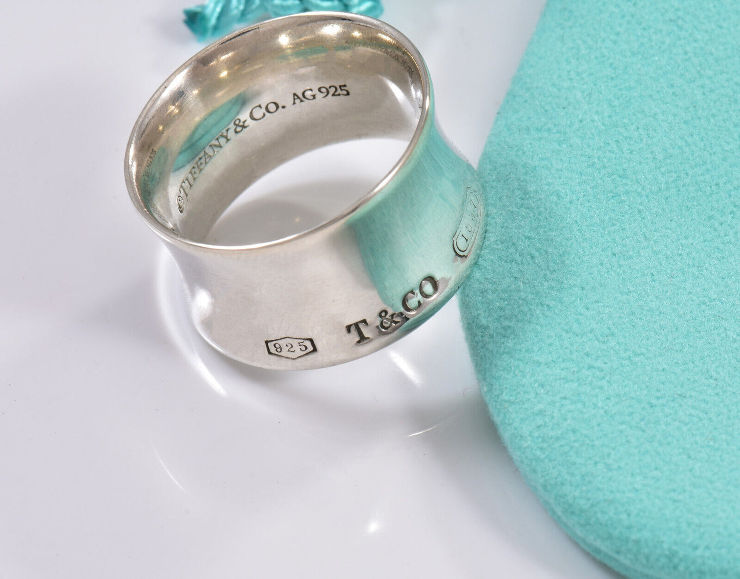 Tiffany & Co Silver 1837 Wide Concave Band Size 6.5 Ring & Pouch Unisex