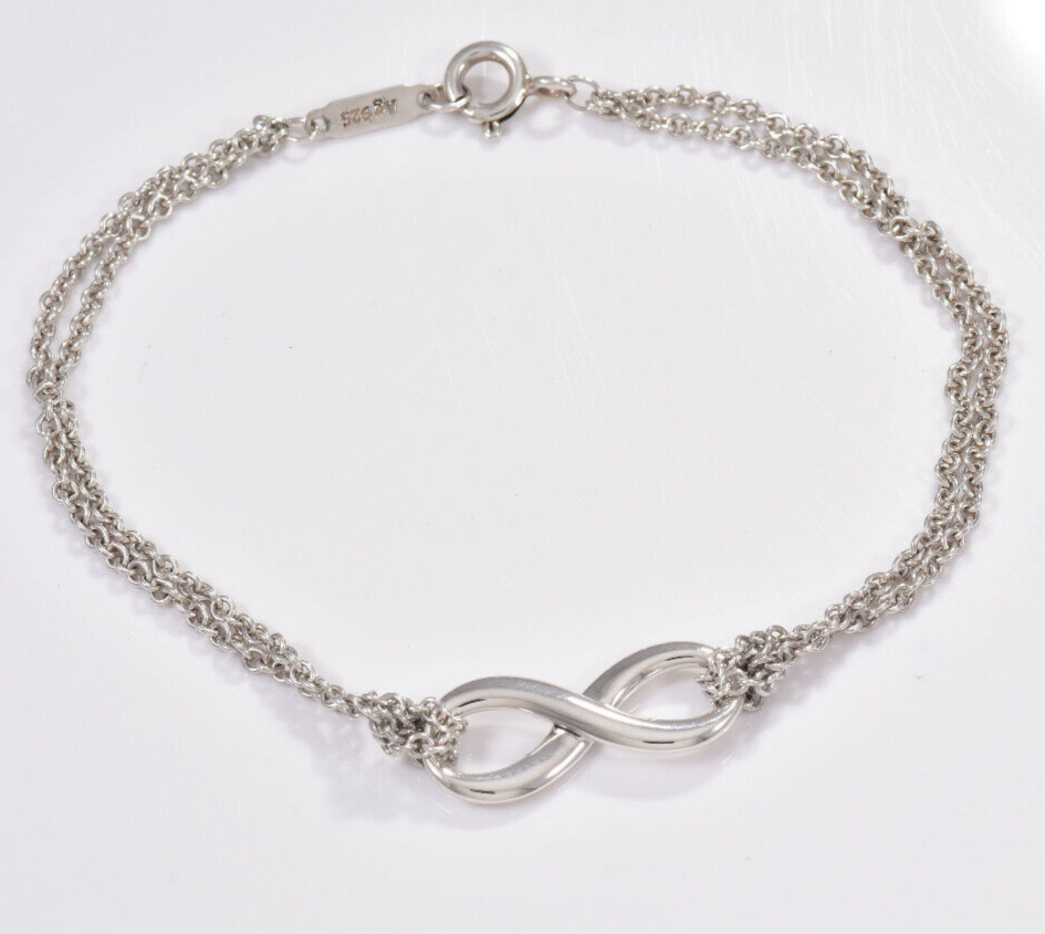 Tiffany & Co Sterling Silver Double Chain Infinity Bracelet 7.15" Eternal Lovely