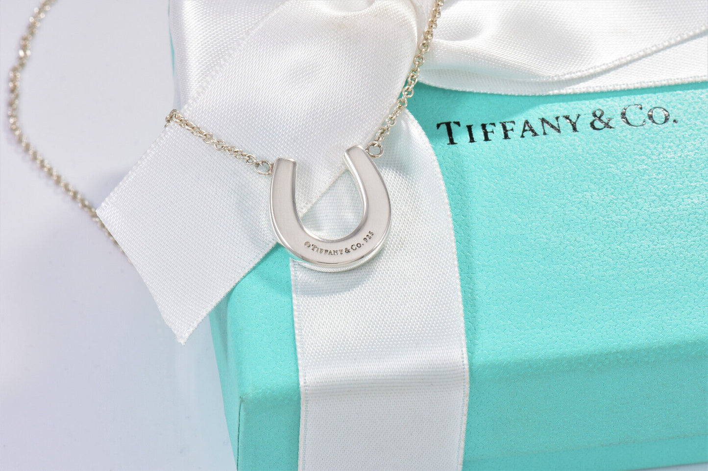 Tiffany & Co Sterling Silver Thick Horseshoe Pendant 16" Necklace in Box Pouch