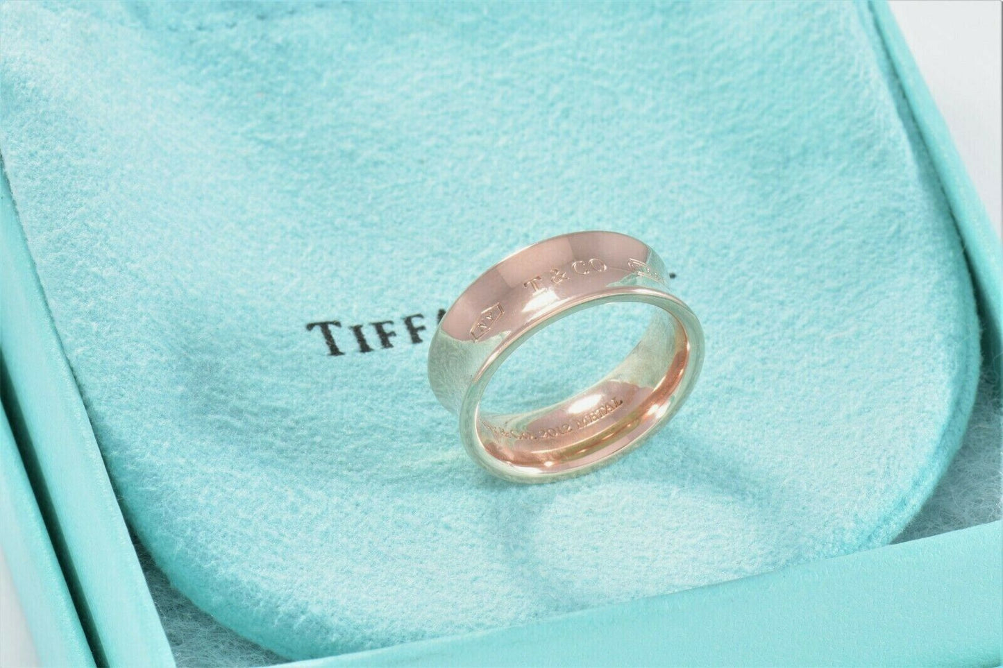 Tiffany & Co Rubedo Gold Metal Medium 1837 Band Ring Size 8 in Pouch Lovely Rare