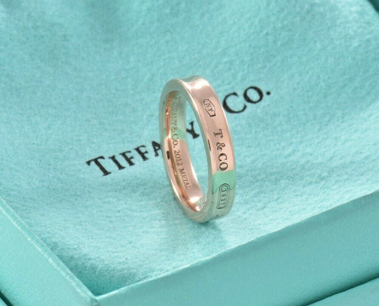 Tiffany & Co Rubedo Gold Metal Narrow 1837 Band Ring Size 13 and Pouch Lovely