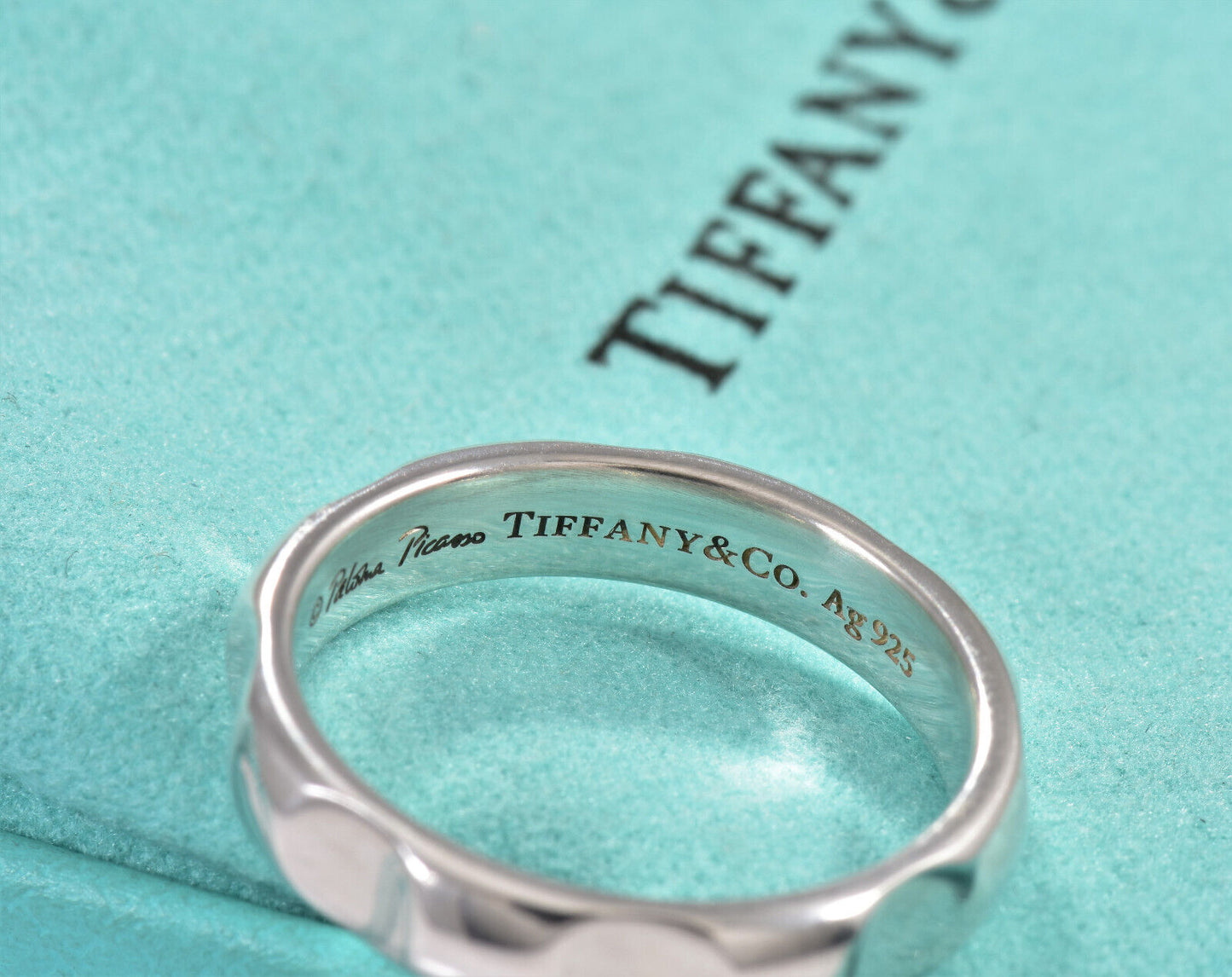 Tiffany & Co Diamond Silver Paloma Picasso Groove Ring Size 6.5 Mens Band Pouch