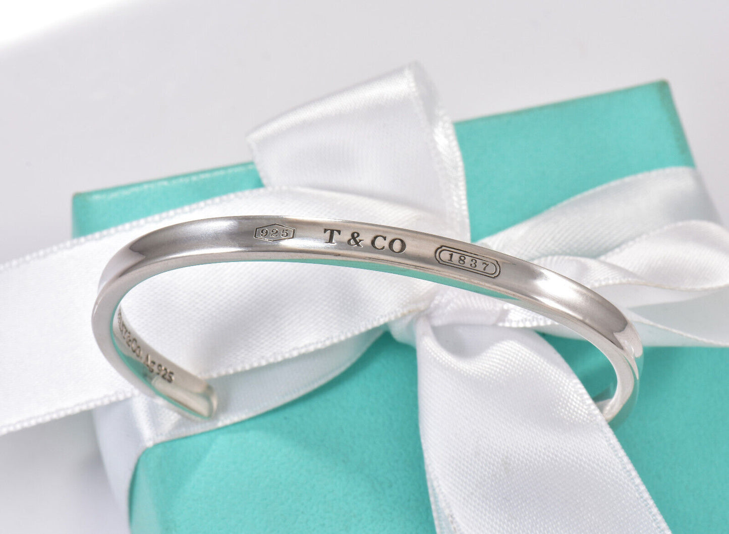 Tiffany & Co Sterling Silver 1837 Narrow Cuff 6" Bracelet in Box Pouch Lovely