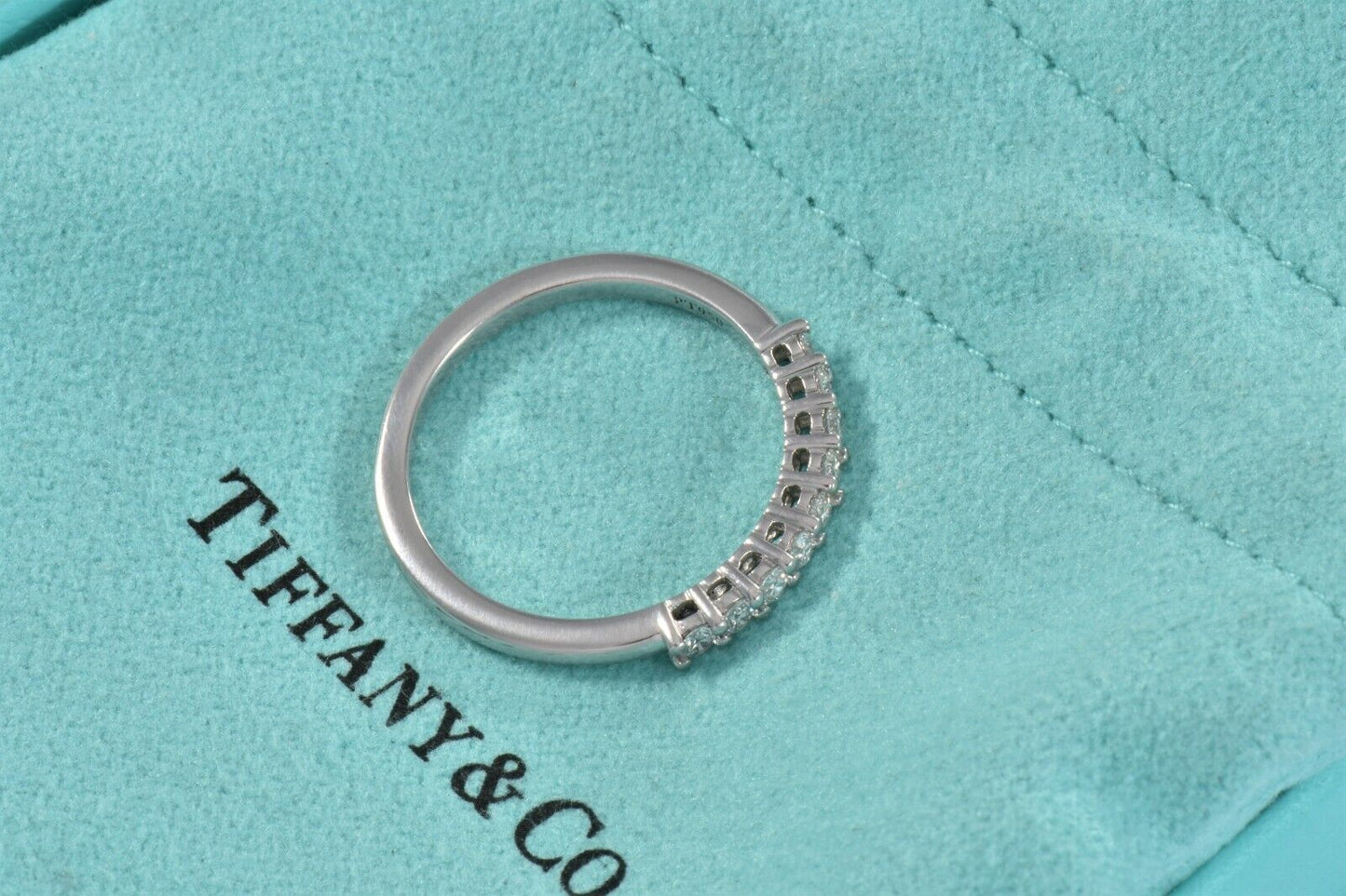 Tiffany & Co Embrace Diamond Platinum 2.2mm Band Size 6 Ring and Packaging