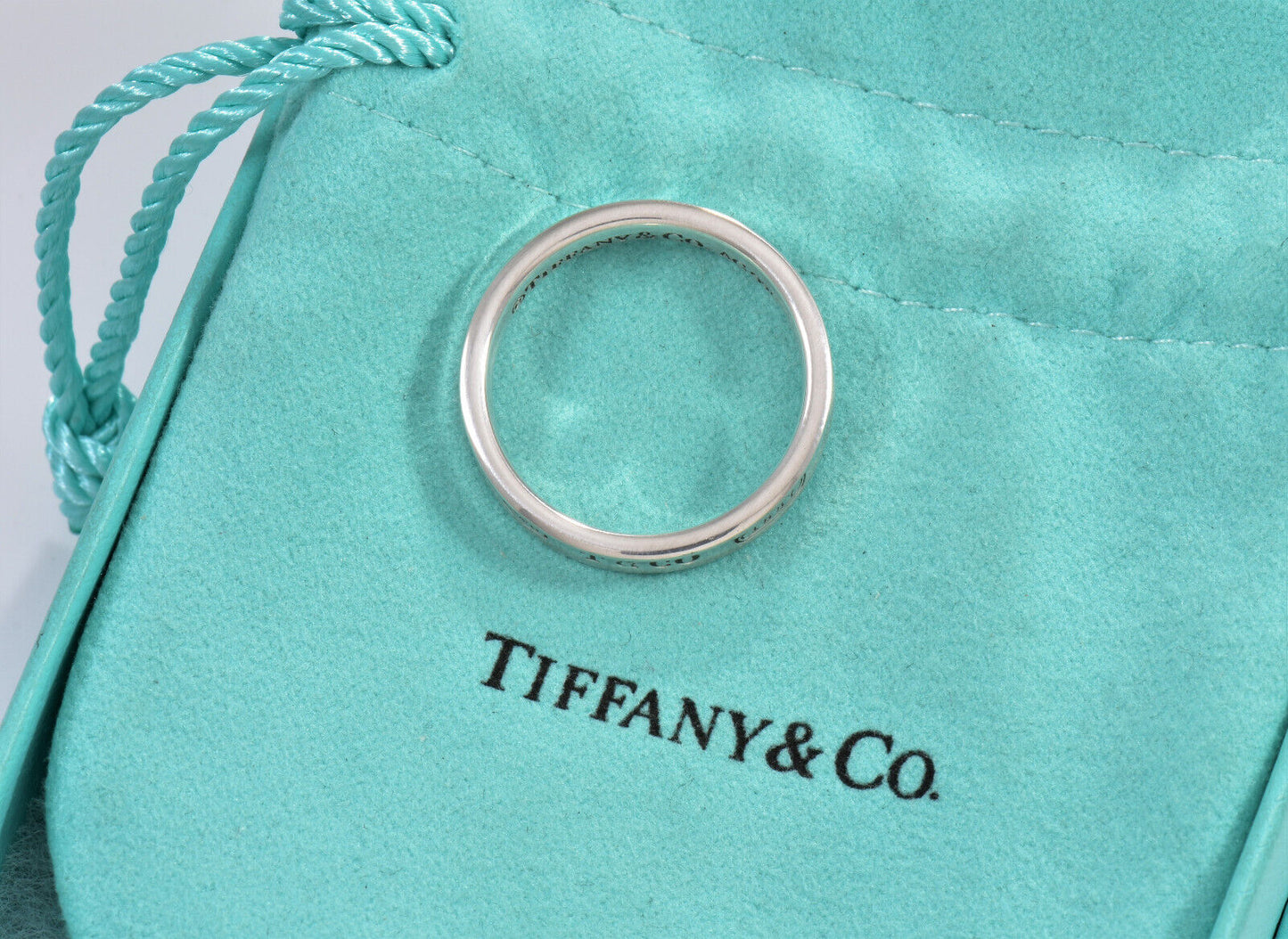 Tiffany & Co Silver 1837 Narrow Band Stack Ring Size 8.5 in Pouch Unisex Mens