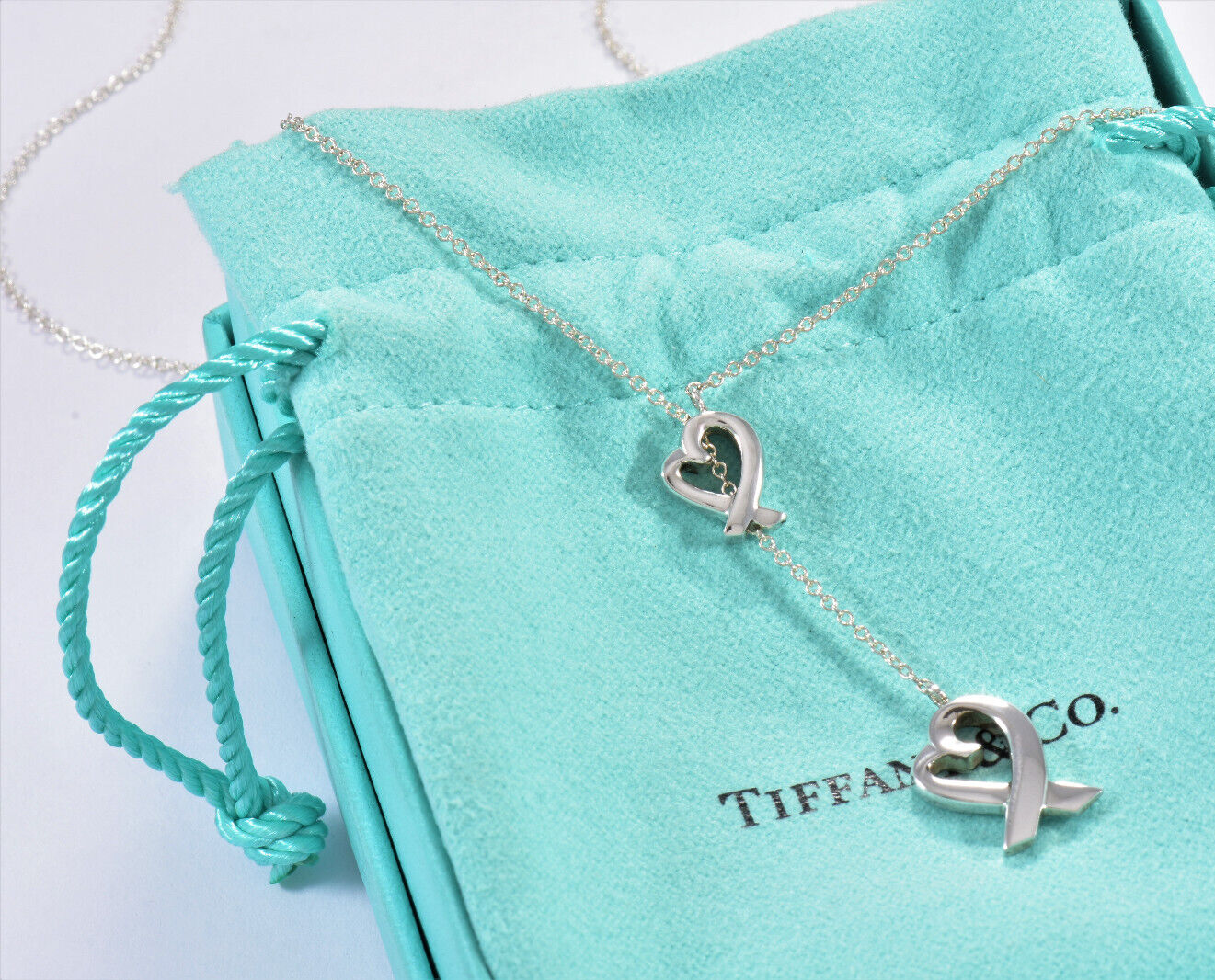 Tiffany & Co Silver Paloma Picasso Loving Heart Lariat Pendant 19" Necklace Rare