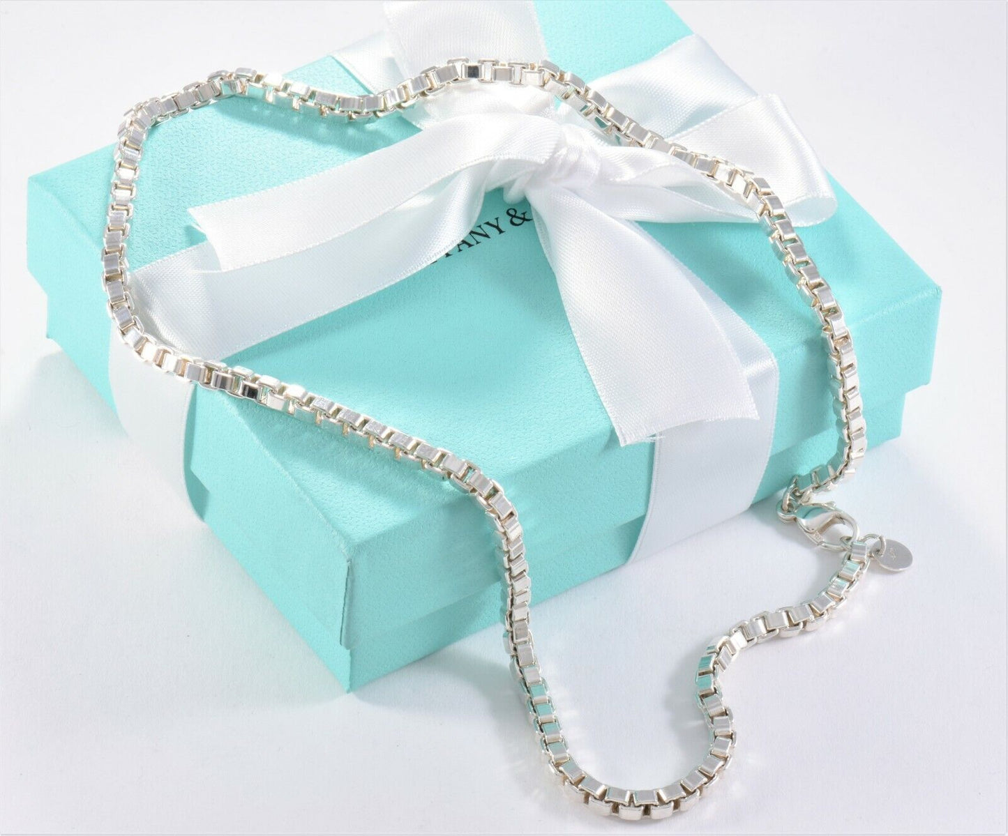 Tiffany & Co Silver Venetian Box Link 18.25" Necklace in Pouch Mens Gift Unisex