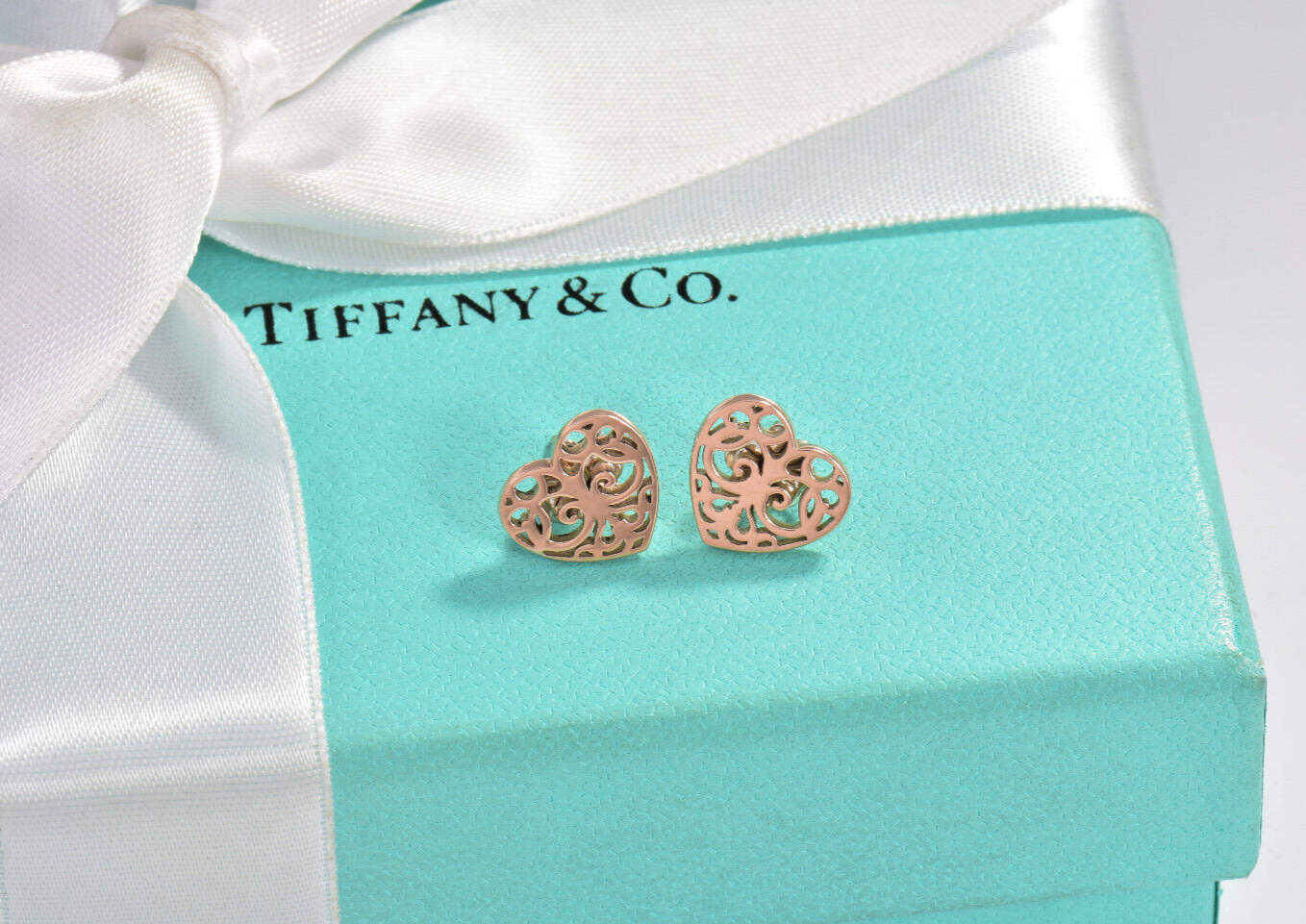 Tiffany & Co Rubedo Gold Metal Enchant Heart Stud Earrings in Box Pouch Rare