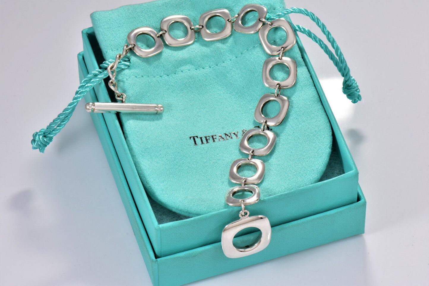 Tiffany & Co Sterling Silver Square Cushion Link Toggle Bracelet 7.75" in Box