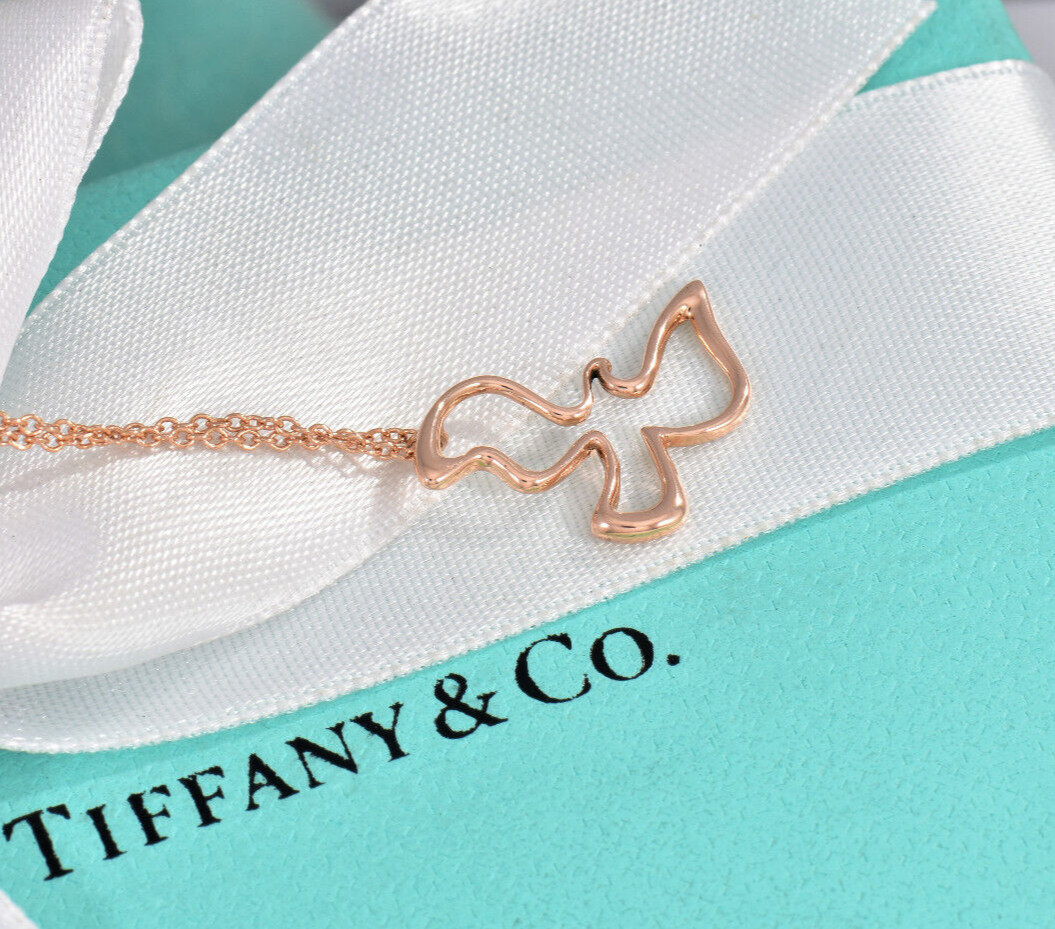 Tiffany & Co 18K Rose Gold Paloma Picasso Dove Pendant 16" Necklace in Box Pouch