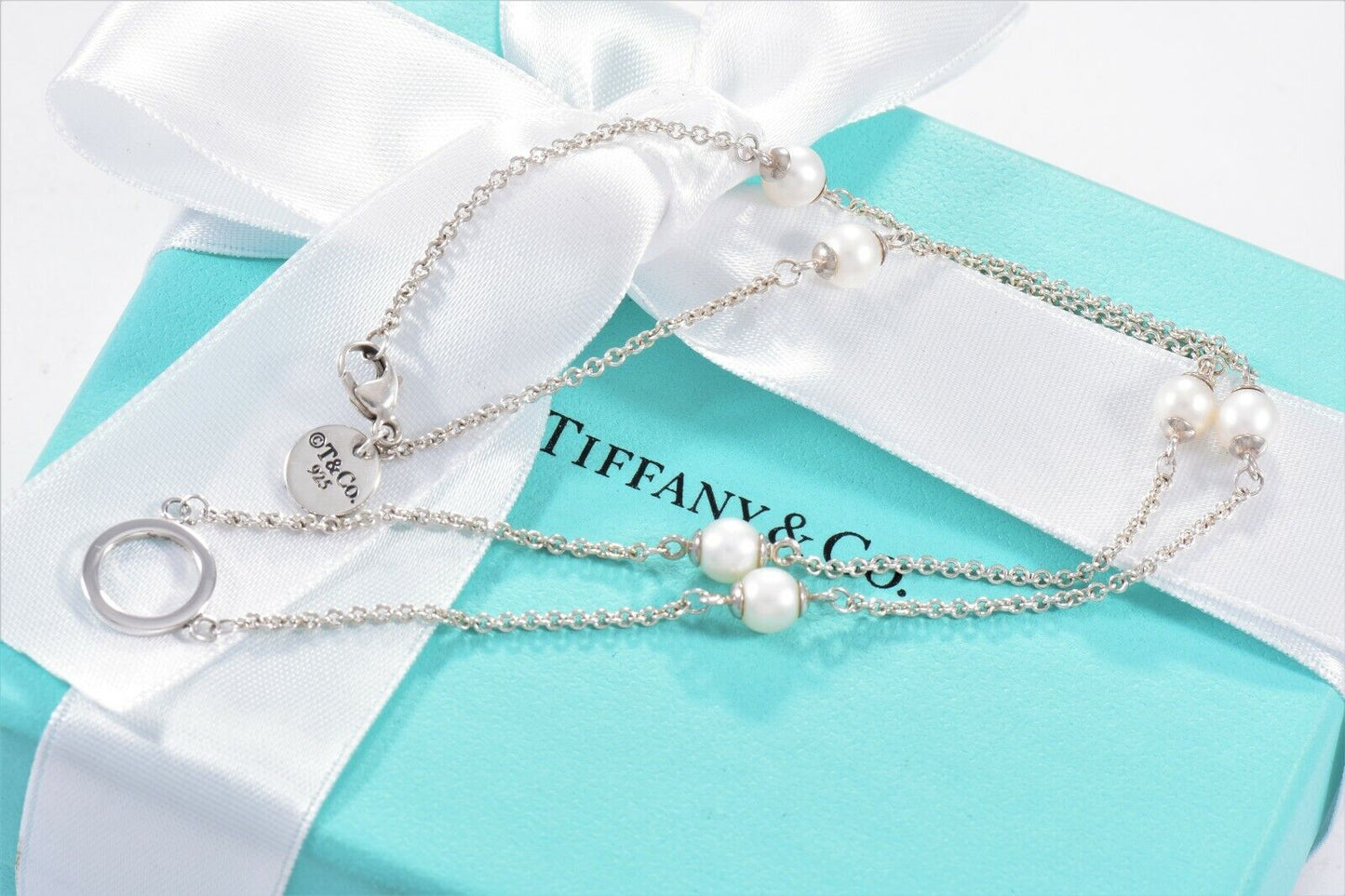 Tiffany & Co Silver Pearls by the Yard Circle Necklace Ring Pendant in Box Rare