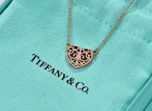 Tiffany & Co Rubedo Gold Metal Enchant Scroll Small Heart 16" Necklace in Pouch