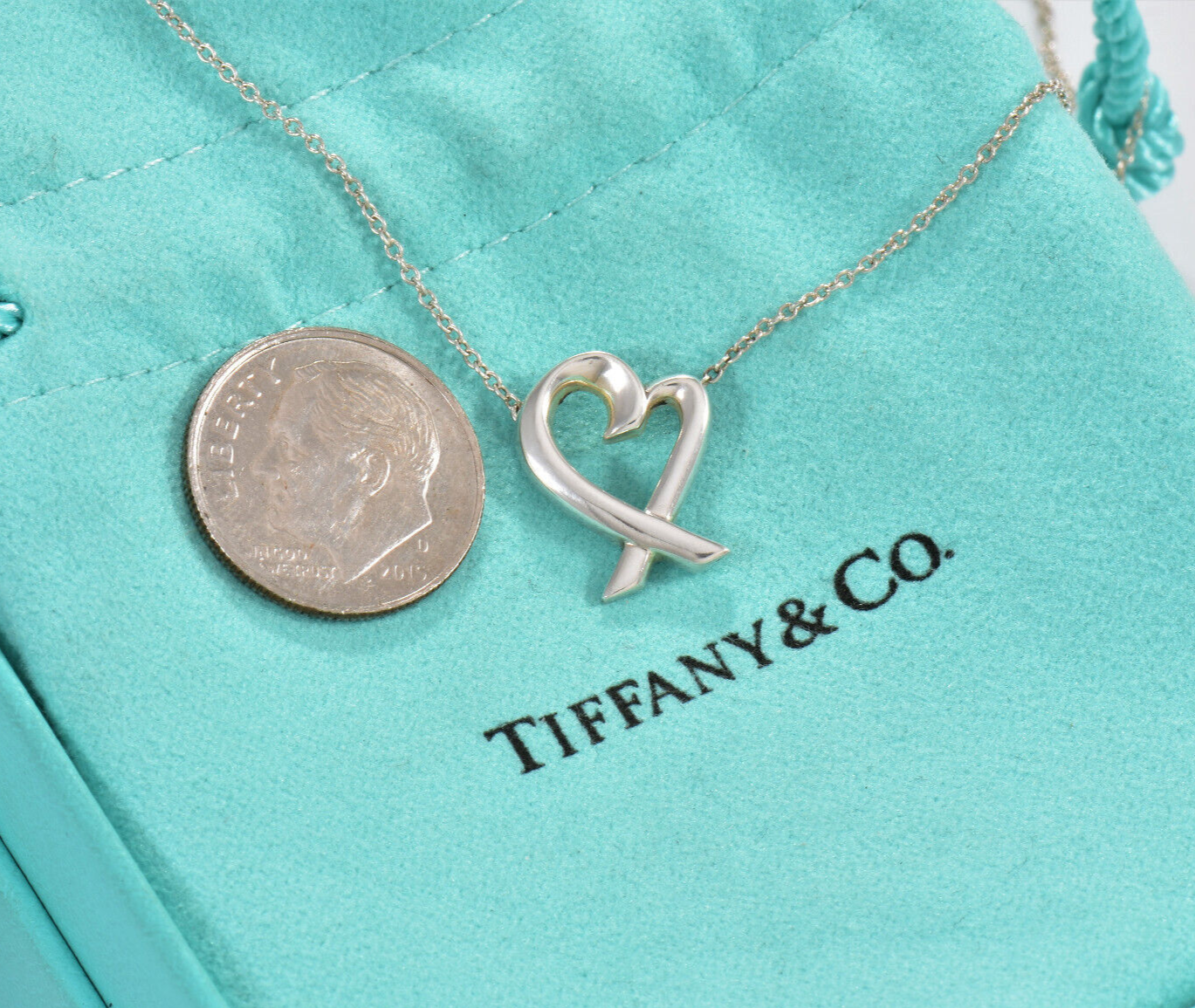 Tiffany & Co Silver Paloma Picasso Loving Heart Pendant 16.5" Necklace in Pouch