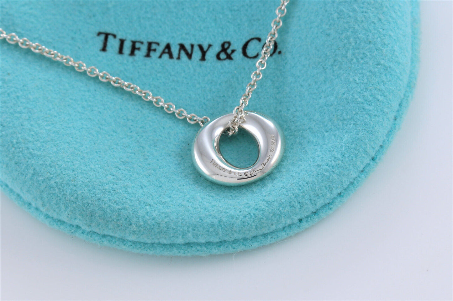 Tiffany & Co Silver Elsa Peretti Sevillana O Pendant 16" Necklace in Pouch Rare