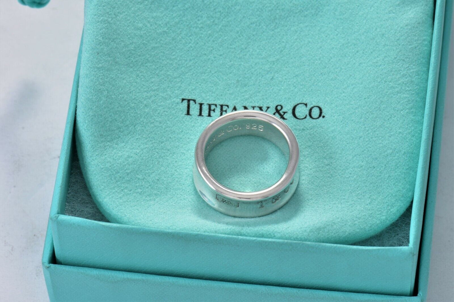 Vintage 1997 Tiffany & Co Silver 1837 Medium Ring Band Size 7.5 in Pouch Mens