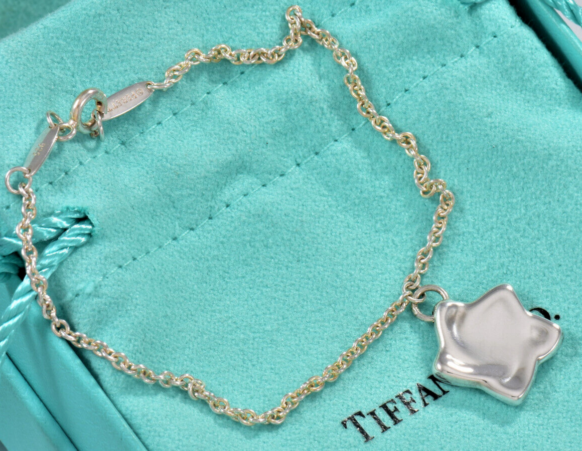 Tiffany & Co Silver Elsa Peretti Star Charm 7.26" Chain Bracelet in Pouch Rare