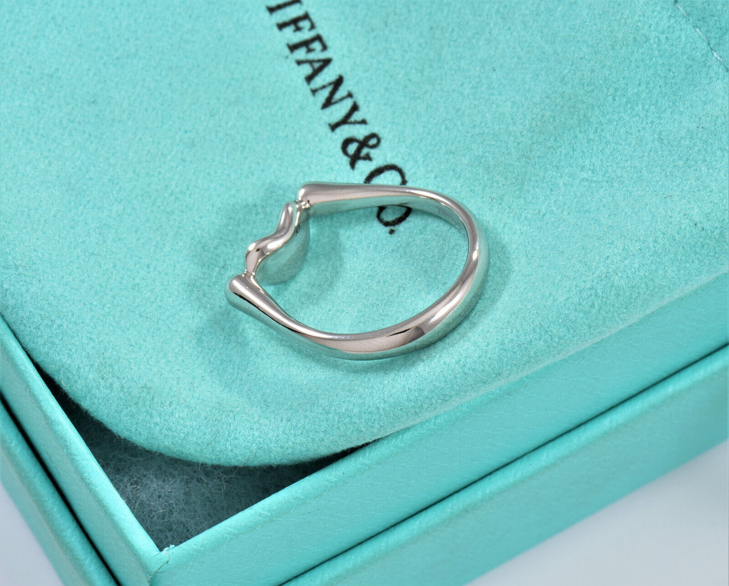 Tiffany & Co Diamond Platinum Elsa Peretti Bean Ring Size 5.5 in Box Pouch Rare