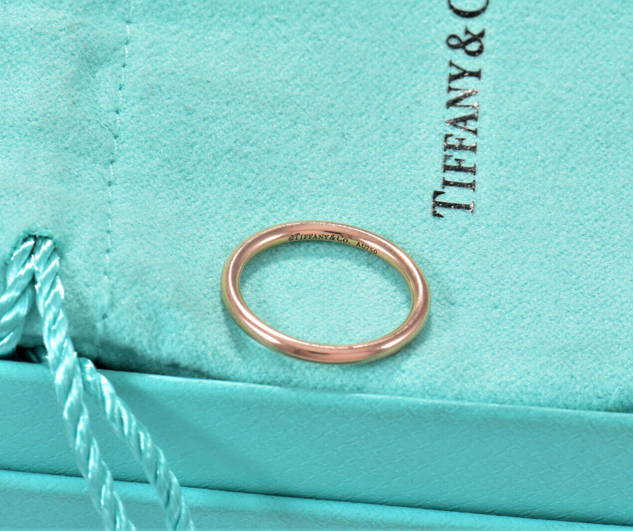 Tiffany & Co 18K Rose Gold Thin 1.5mm Narrow Stacking Band Midi Tip Ring Size 4