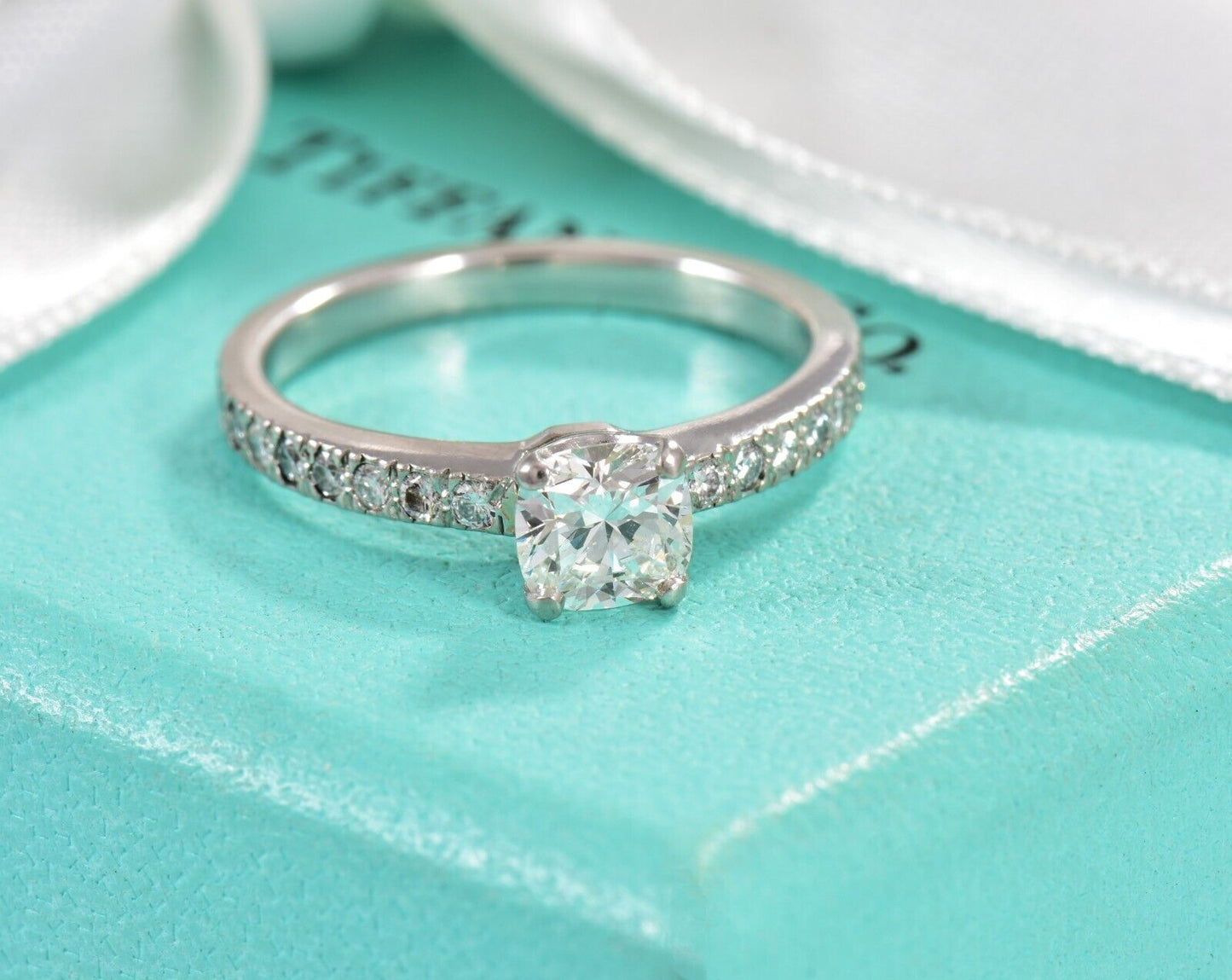 Tiffany & Co Novo .68 ct G VS1 Square Cushion Diamond Size 5 Engagement Ring