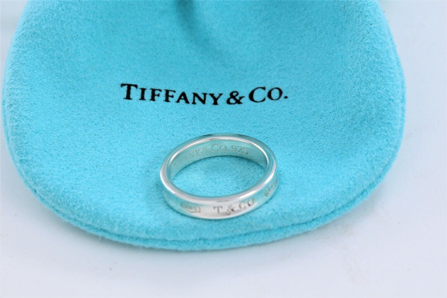 Tiffany & Co Silver 1837 Narrow Band Stack Ring Size 7 in Box Pouch Mens