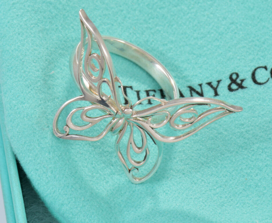 Tiffany & Co Sterling Silver Large Butterfly Ring Size 7 in Pouch Rare Statement