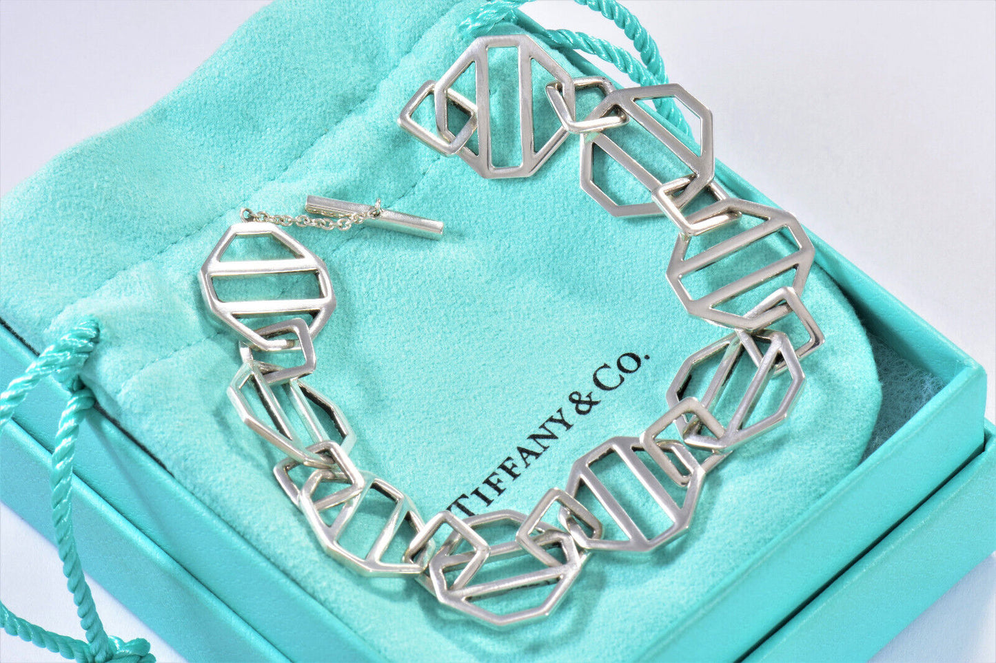 Tiffany & Co Silver Paloma Picasso Zellige Toggle Bracelet 7.5" in Pouch Rare