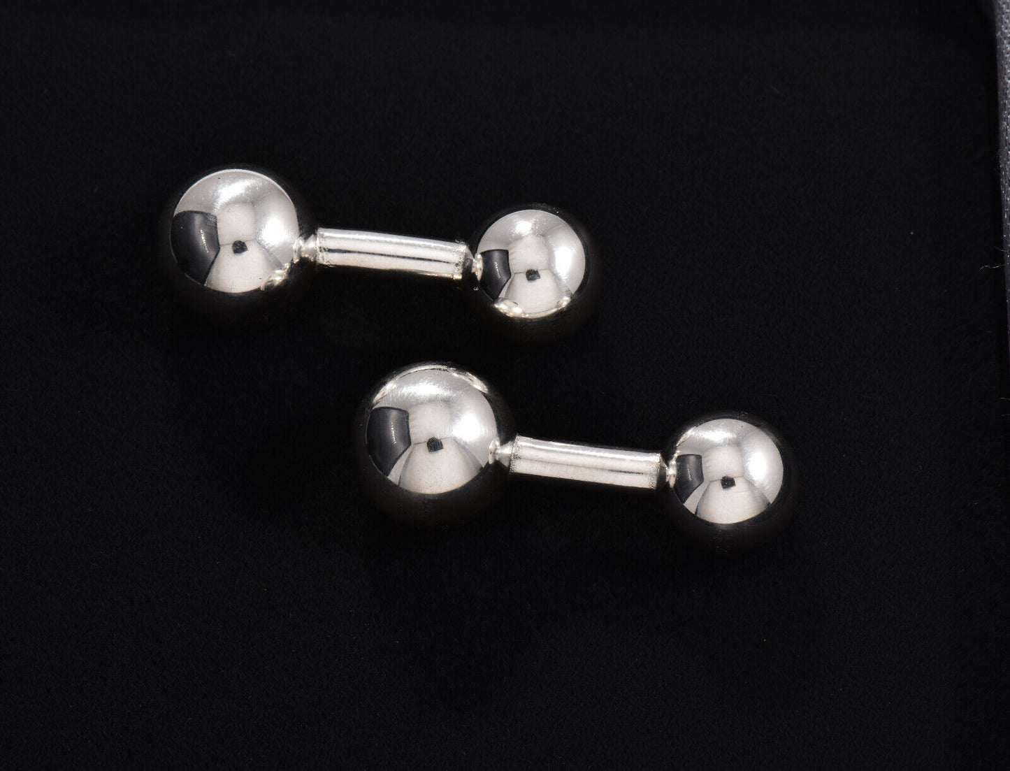 Tiffany & Co Silver Bar Bell Ball Cufflinks in Pouch for Men Suit Pilot Tuxedo