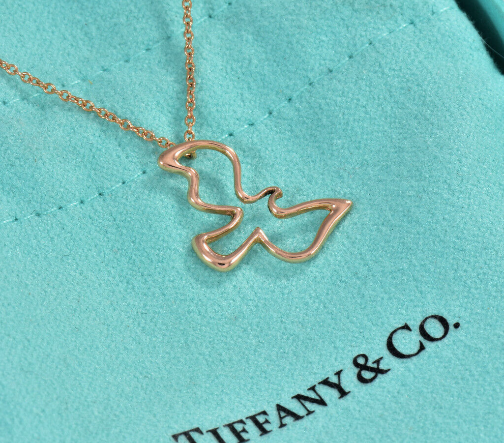 Tiffany & Co 18K Rose Gold Paloma Picasso Dove Pendant 16" Necklace in Box Pouch