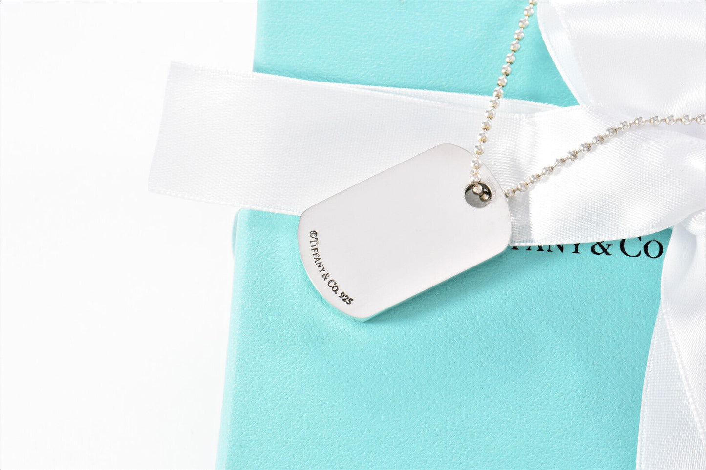 Tiffany & Co Silver 1837 DogTag Pendant 18.25" Bead Chain Necklace in Pouch Mens