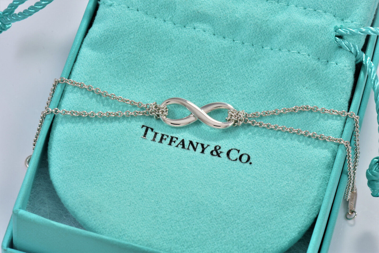 Tiffany & Co Sterling Silver Double Chain Infinity Bracelet 7.15" Boxed Lovely