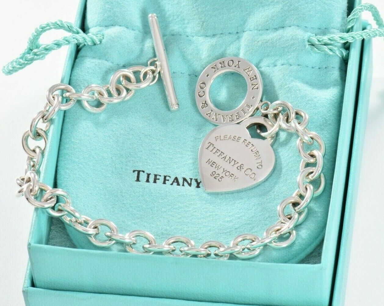 Please Return To Tiffany & Co Silver Toggle Chain Bracelet 8.5" New Version