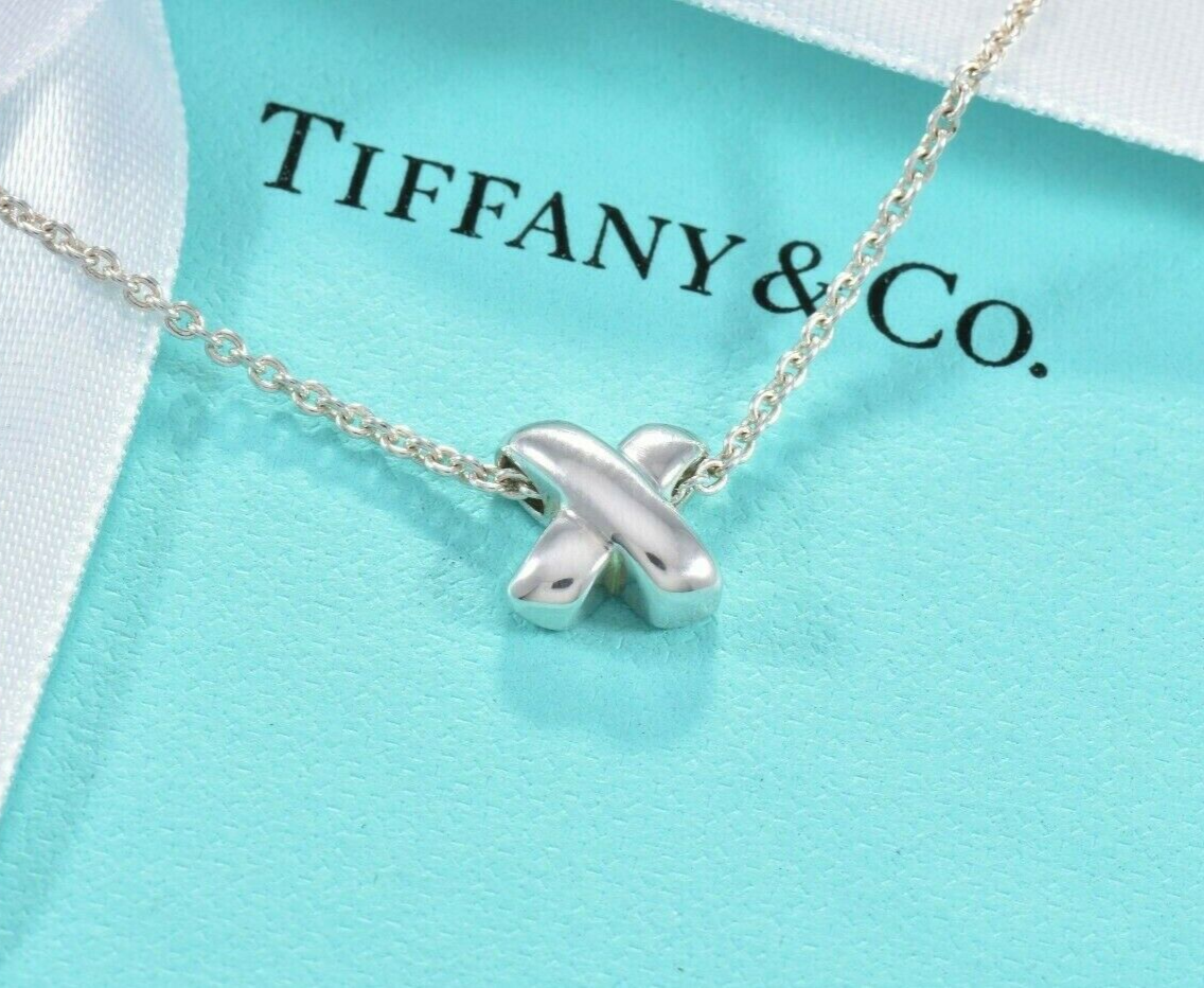 Tiffany & Co Silver Signature X Mini Criss Cross Pendant Necklace in Pouch Rare