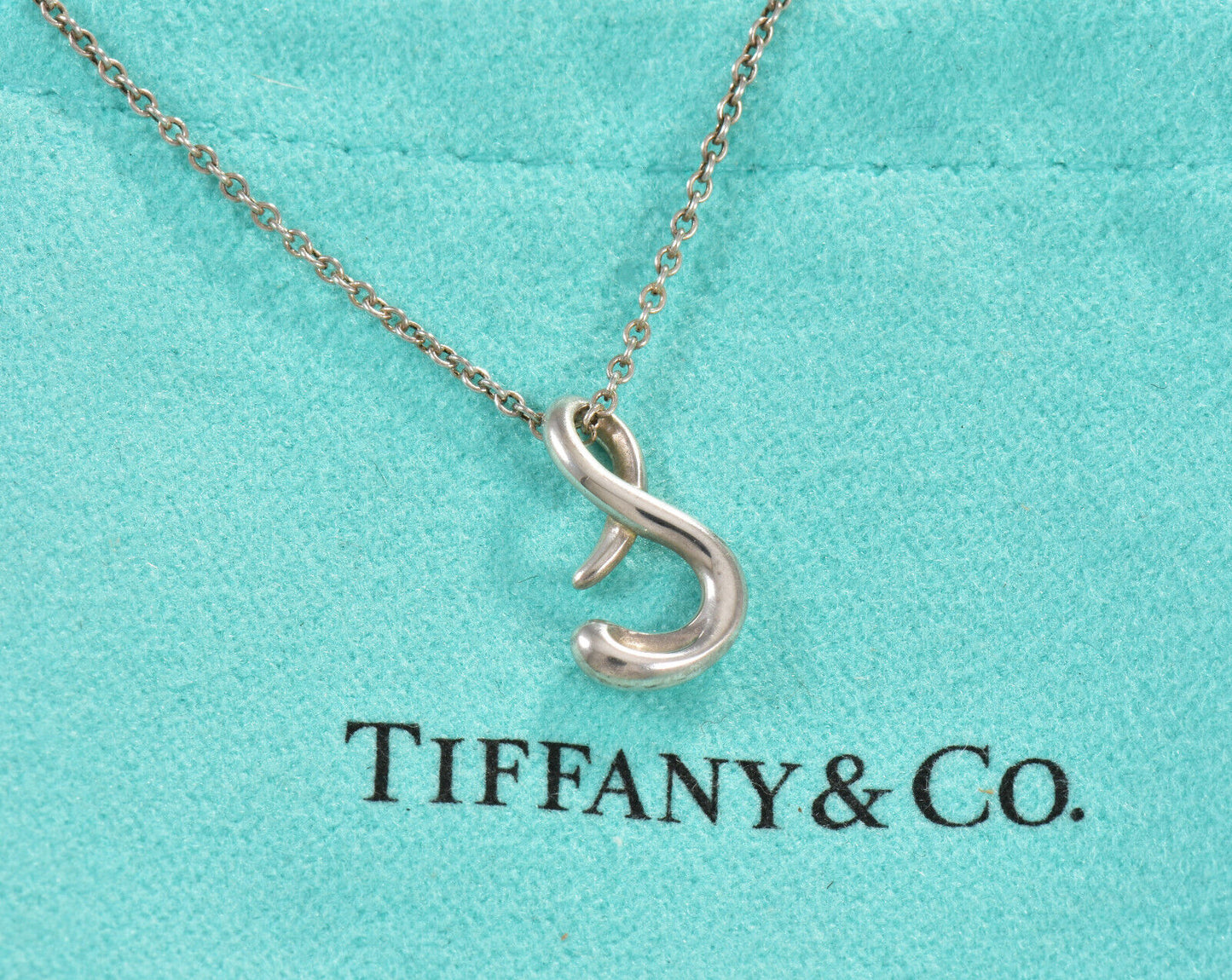 Tiffany & Co Silver Elsa Peretti Alphabet Letter S Necklace in Box Pouch Lovely