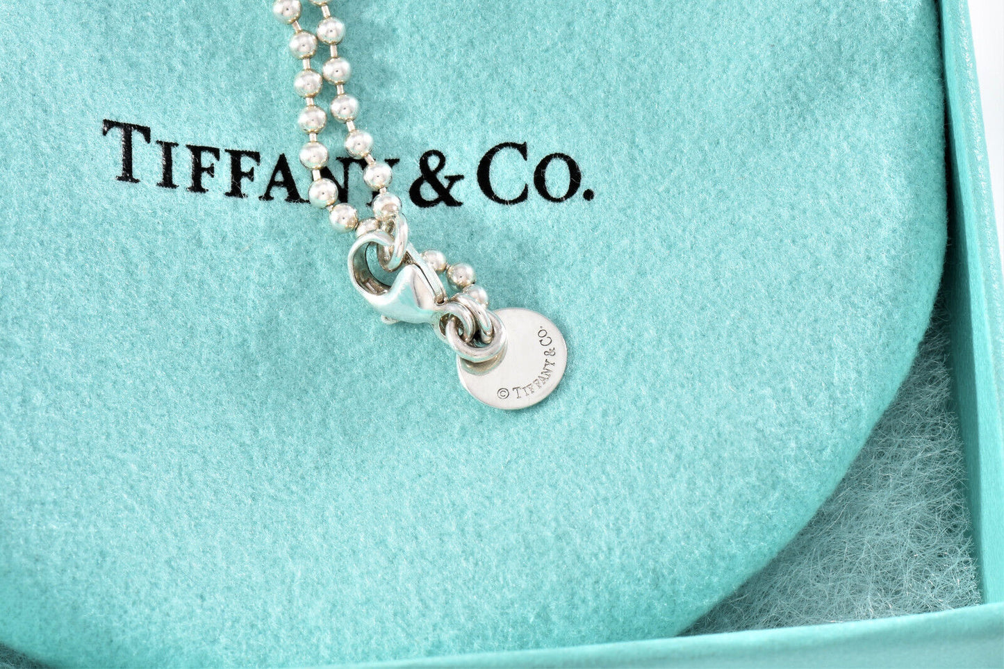 Tiffany & Co Silver 1837 DogTag Pendant 18.25" Bead Chain Necklace in Pouch Mens