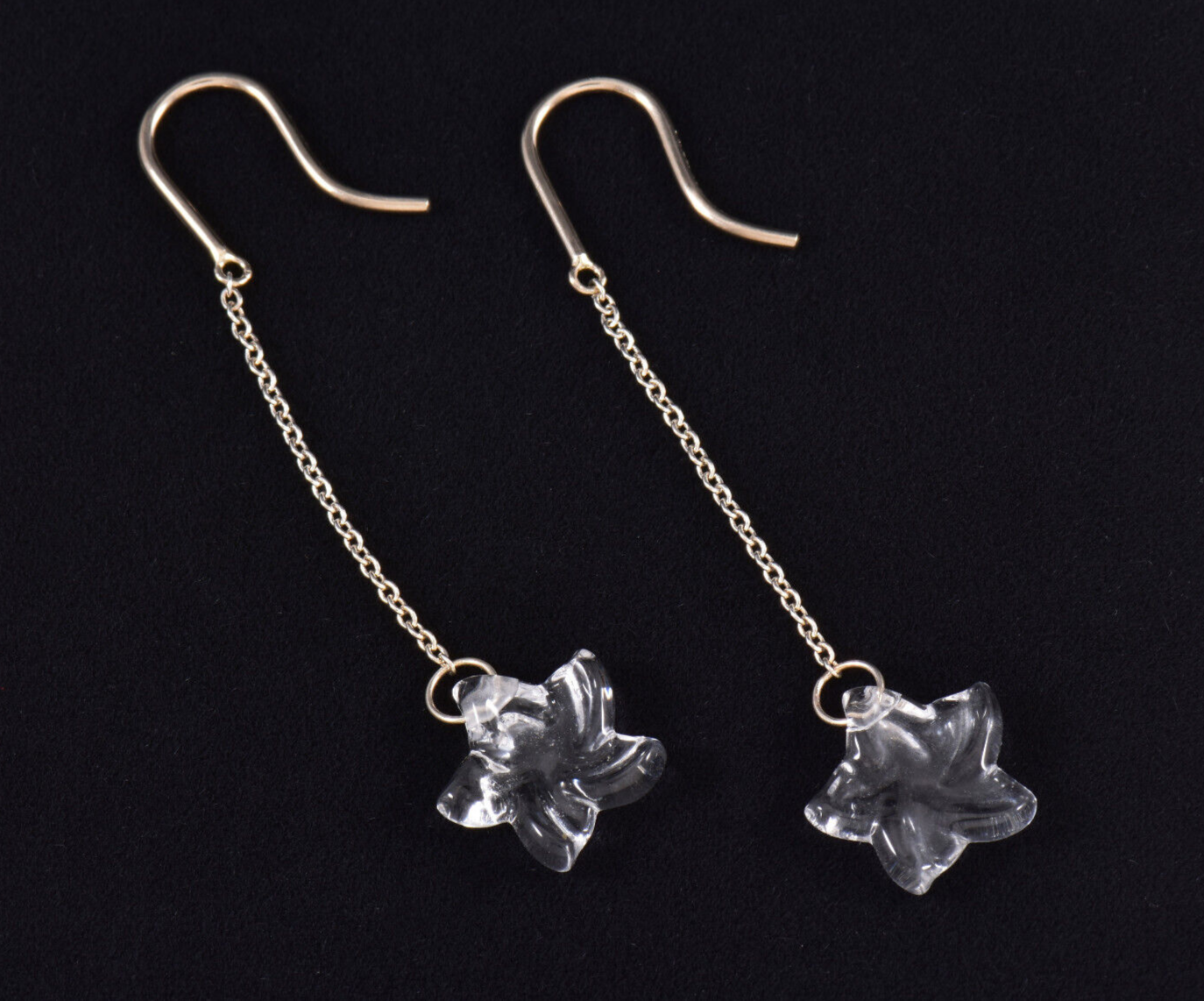 Tiffany & Co Silver Crystal Quartz Star Gemstone Dangling Earrings Pouch Dangle