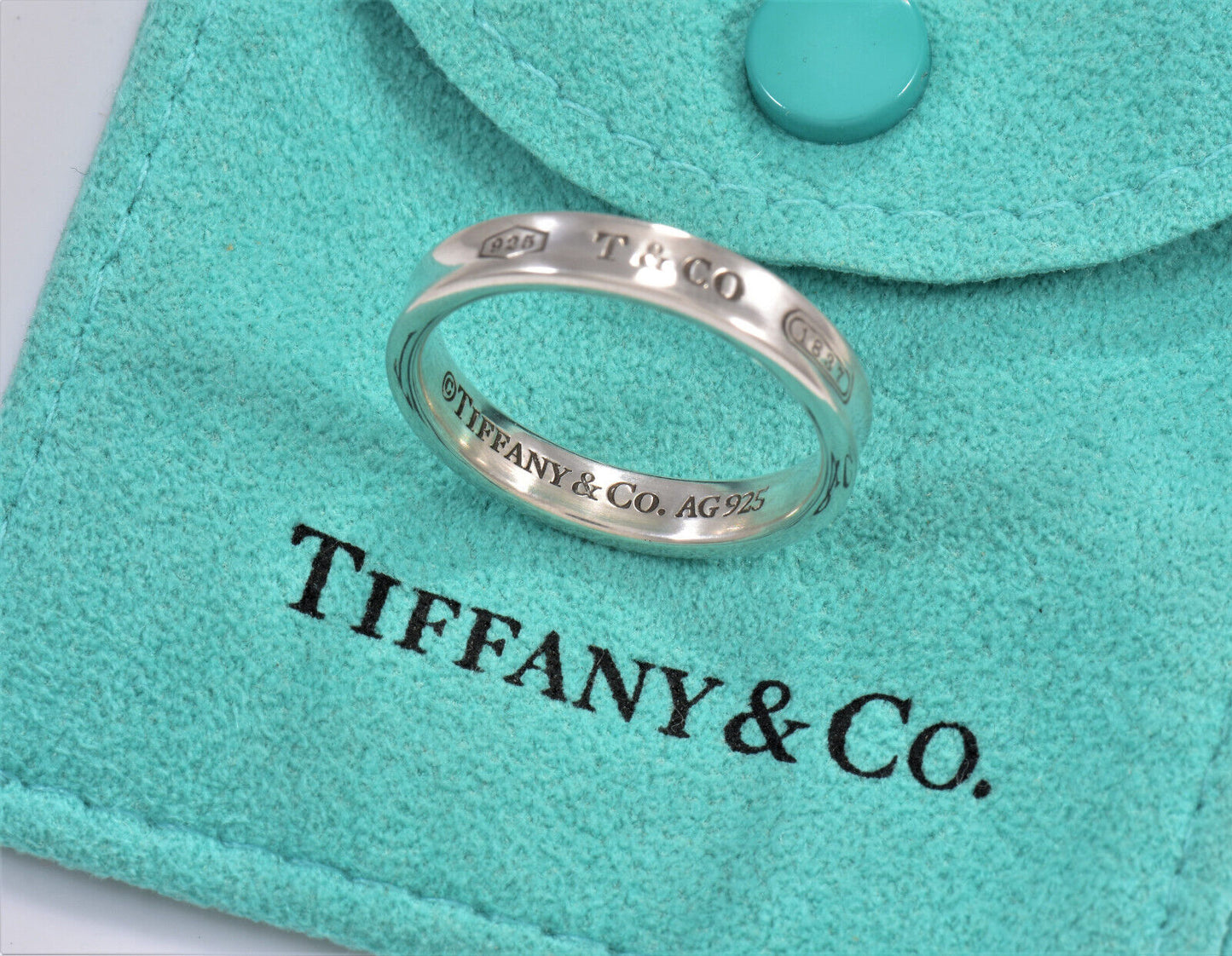 Tiffany & Co Silver 1837 Narrow Band Stack Ring Size 9.5 in Pouch Unisex Mens