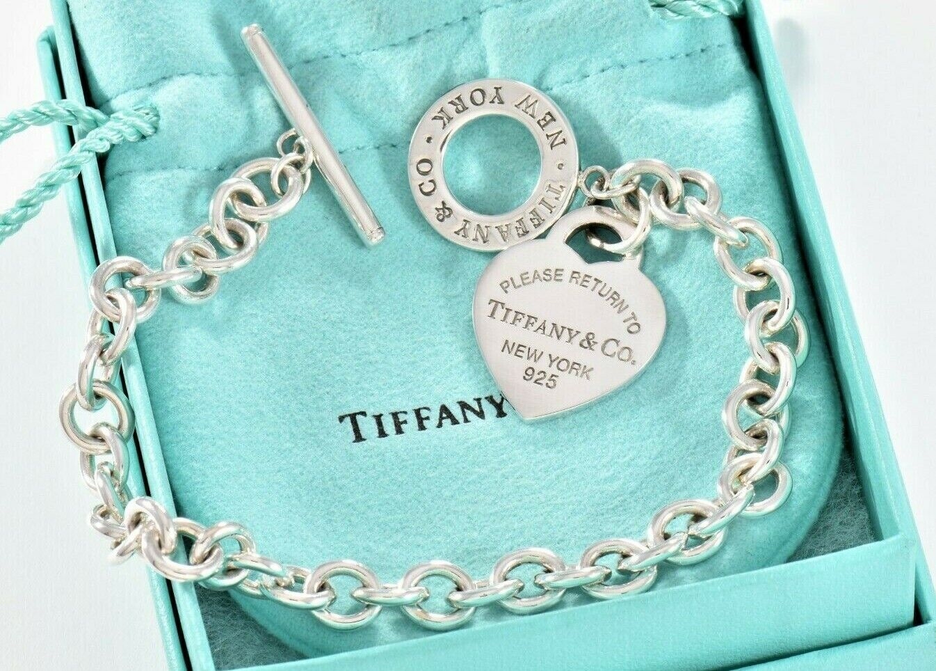 Please Return To Tiffany & Co Silver Toggle Chain Bracelet 8.5" New Version